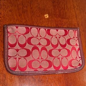 Coach Red and pink canvas leather trim signature  Patterned zip Pouch